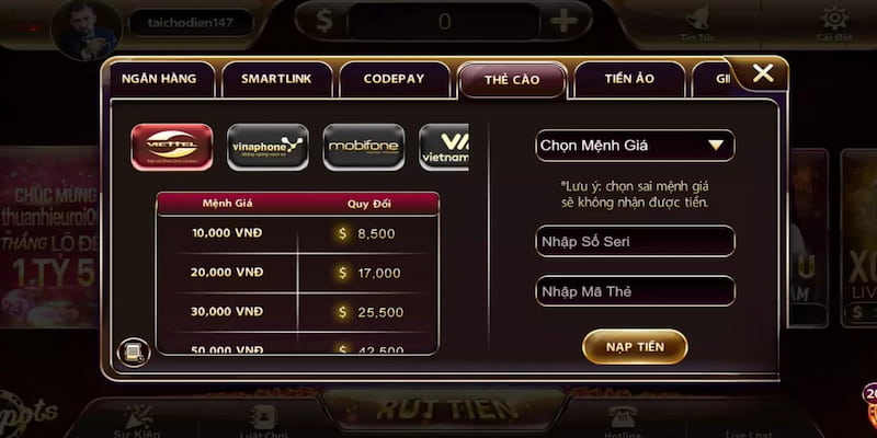 Nạp tiền vào tài khoản game nhanh chóng bằng thẻ cào